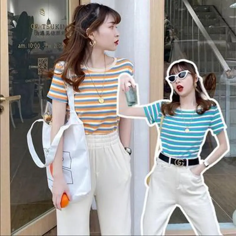 Women Striped Short Sleeve T-Shirt 2021 Summer - Image 7