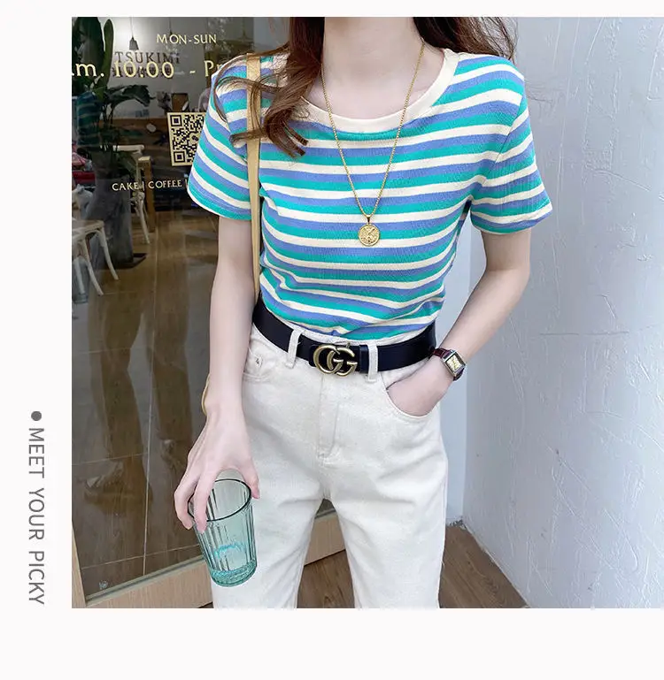 Women Striped Short Sleeve T-Shirt 2021 Summer — feature 2