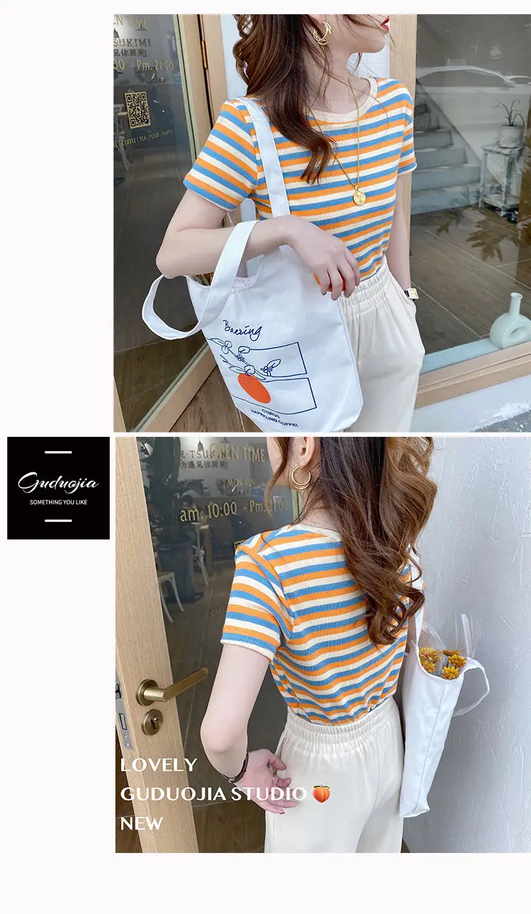 Women Striped Short Sleeve T-Shirt 2021 Summer — feature 6