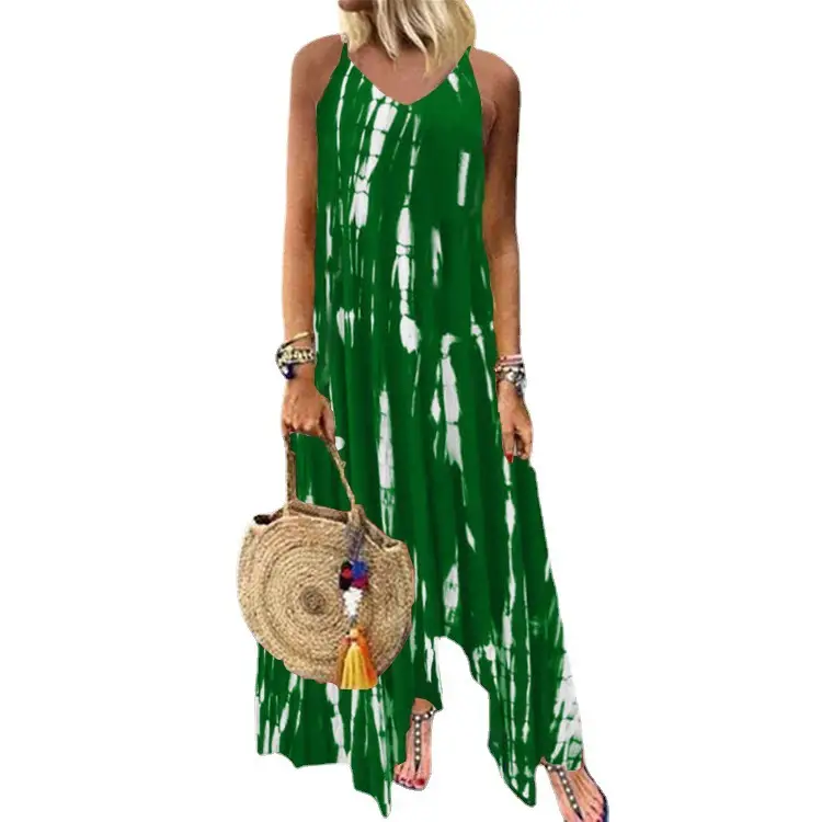 Green Tie-Dye Long Skirt Dress for Women - Image 9