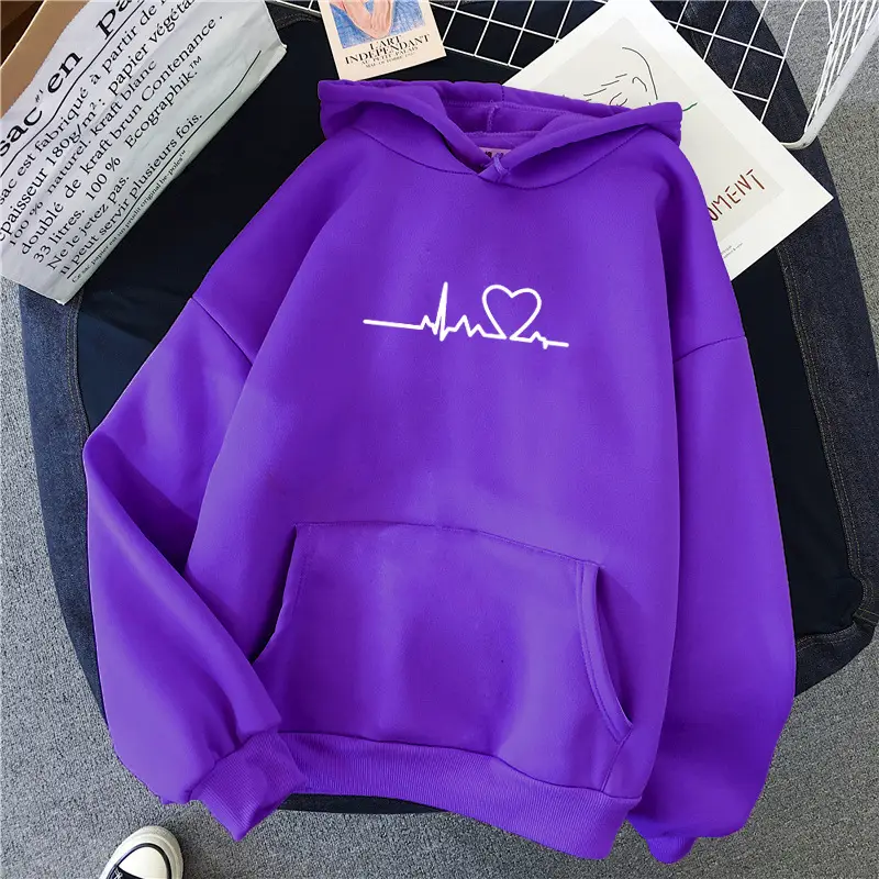 Women's Blue Velvet Hooded Sweatshirt with Heart Print - Image 18