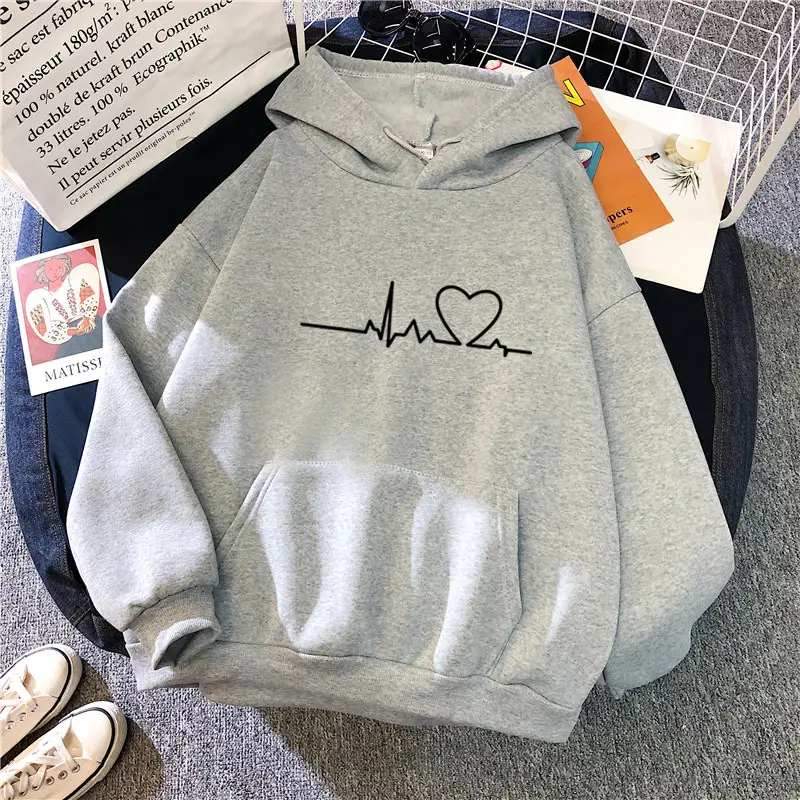 Women's Blue Velvet Hooded Sweatshirt with Heart Print - Image 6