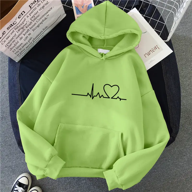 Women's Blue Velvet Hooded Sweatshirt with Heart Print - Image 9