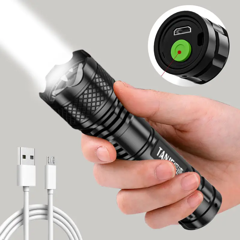 USB Rechargeable Cross-Border Explosion Flashlight Black - Image 2