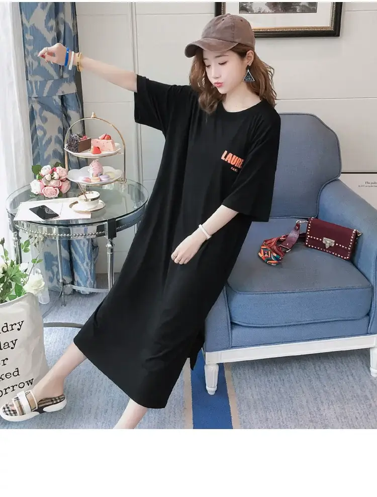 Black Long Sleeve Fat Plus Size Summer Dress — feature 34