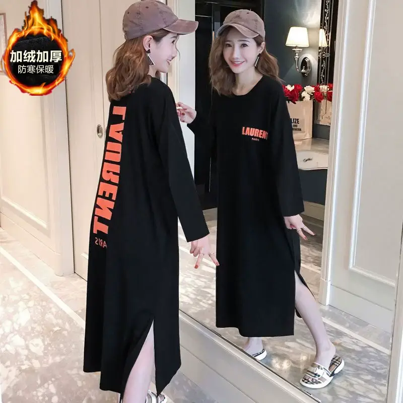 Black Long Sleeve Fat Plus Size Summer Dress — feature 47
