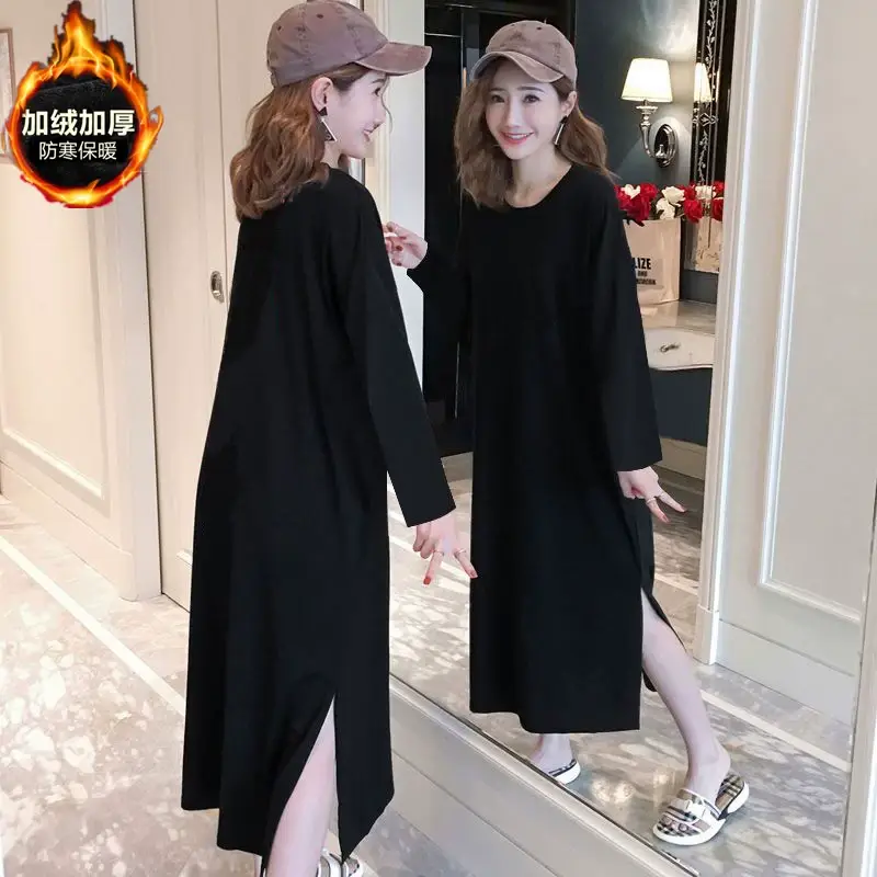 Black Long Sleeve Fat Plus Size Summer Dress — feature 48