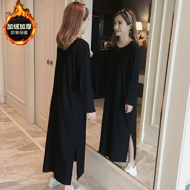 Black Long Sleeve Fat Plus Size Summer Dress — feature 49
