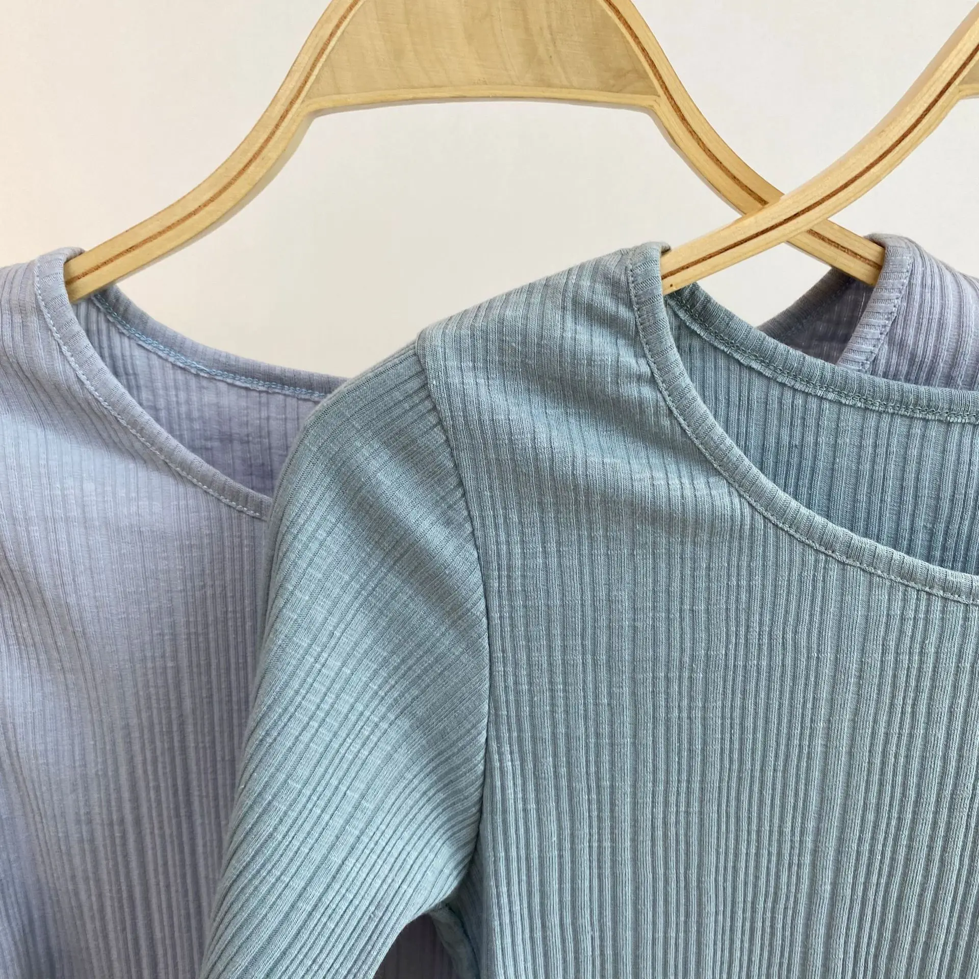 Light Blue Ribbed Long Sleeve Top with Tie Front - Image 4