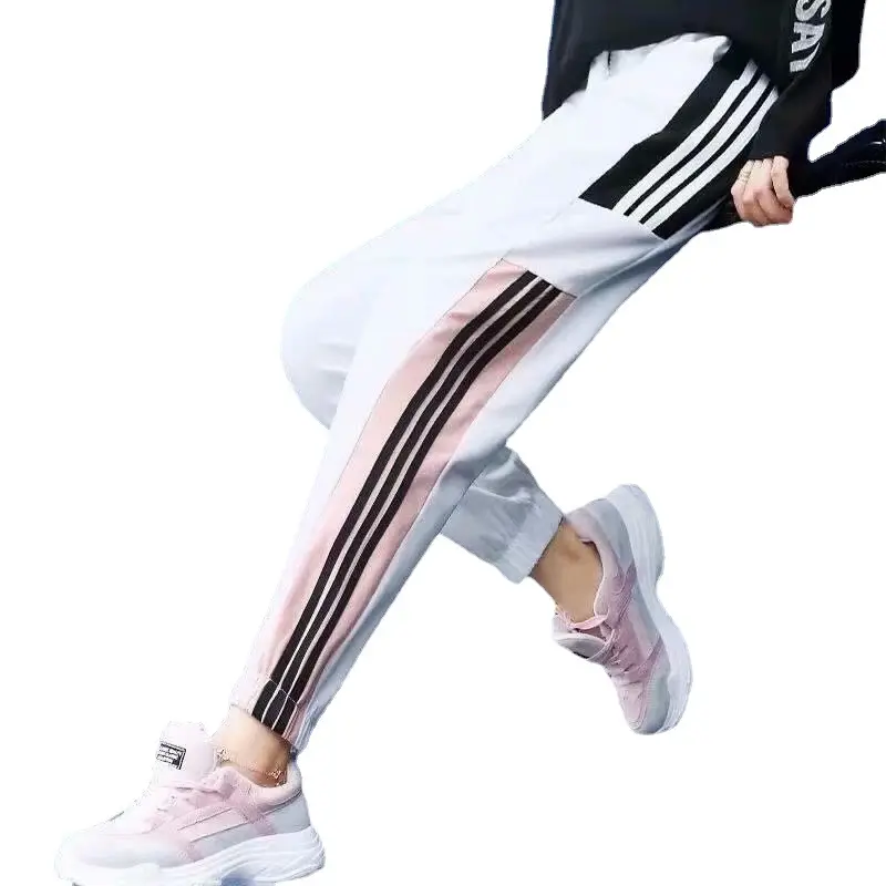 Women's Pink Striped Summer Sports Pants Large - Image 11