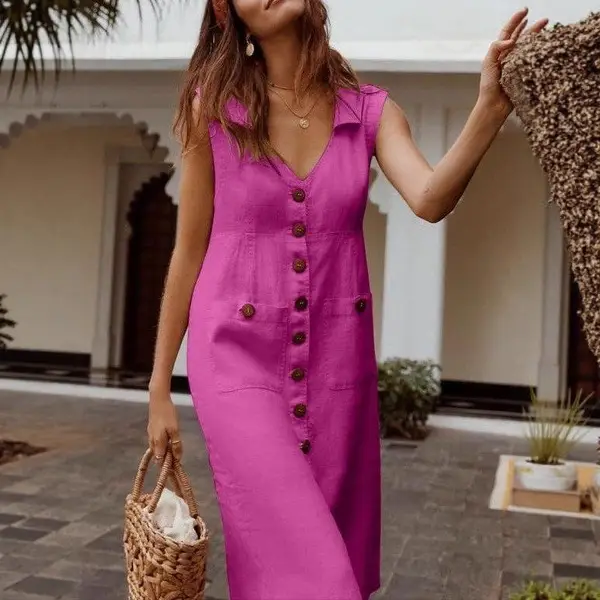 2023 V-Neck Button Dress Large Multi Color - Image 8