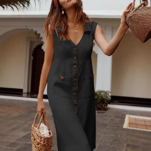 2023 V-Neck Button Dress Large Multi Color - Image 9