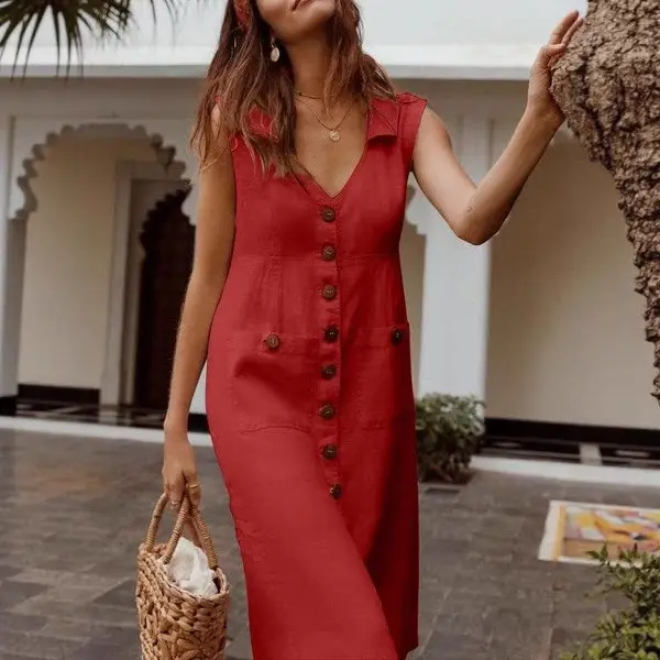 2023 V-Neck Button Dress Large Multi Color - Image 10