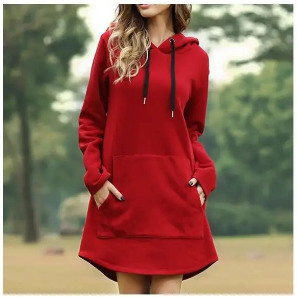 Women Red Hoodie Dress Plus Size Loose Fit - Image 9