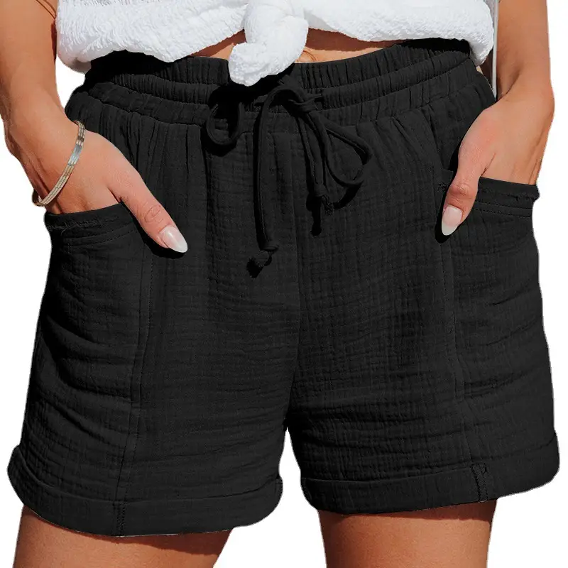 2023 Pink Lace-Up Loose Wide Leg Shorts