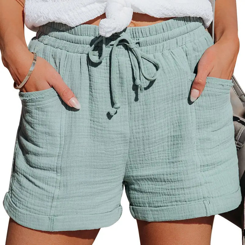 2023 Pink Lace-Up Loose Wide Leg Shorts