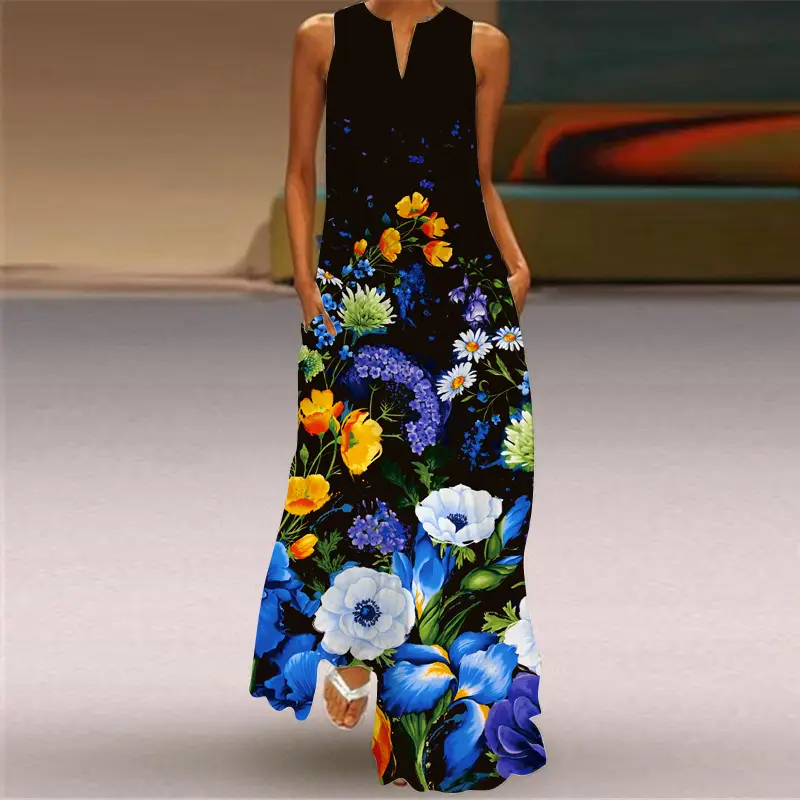 2026 Printed V Neck Sleeveless Long Dress for Women - Image 7