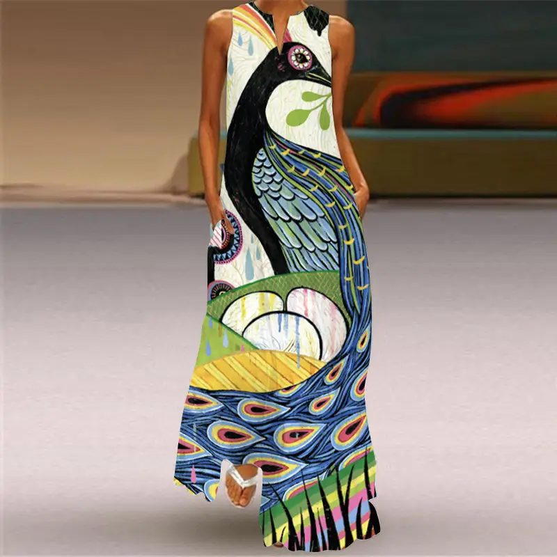 2026 Printed V Neck Sleeveless Long Dress for Women - Image 8