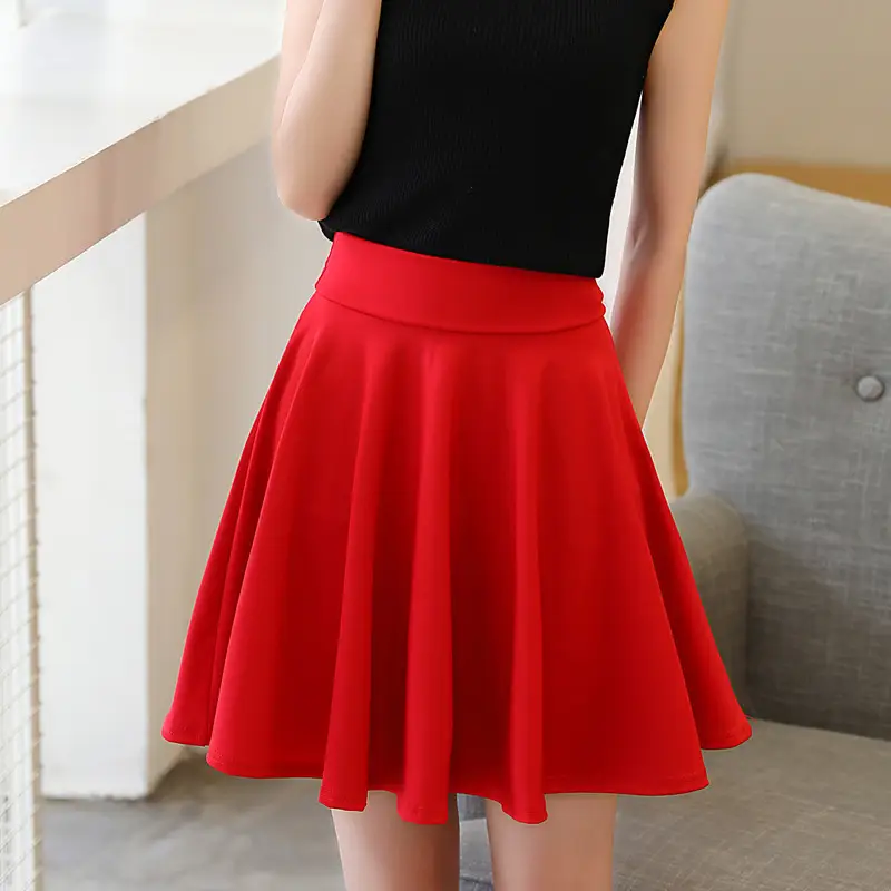 Women Sun Skirt High Waist Black Cat 45cm