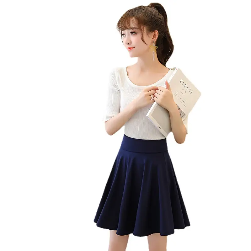 Women Sun Skirt High Waist Black Cat 45cm