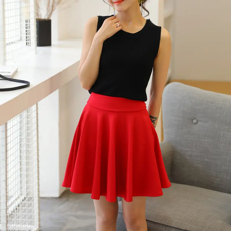 Women Sun Skirt High Waist Black Cat 45cm
