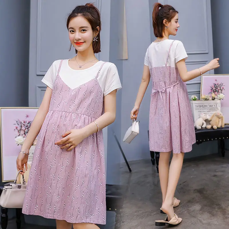 Light Blue Heart Print Korean Style Pregnant Women Dress Large - Image 8