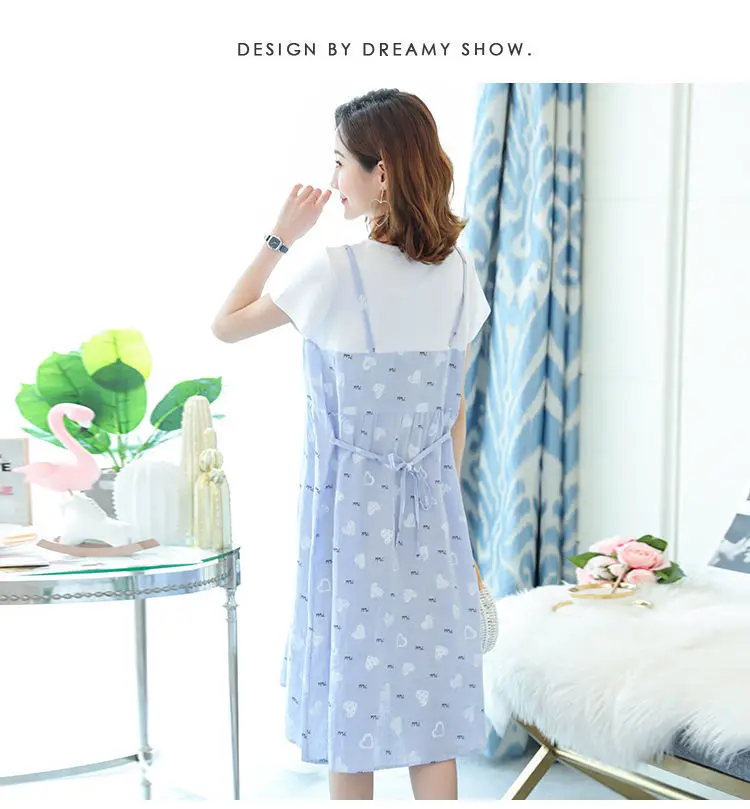 Light Blue Heart Print Korean Style Pregnant Women Dress Large — feature 20