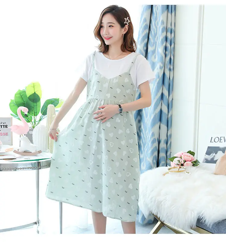 Light Blue Heart Print Korean Style Pregnant Women Dress Large — feature 21
