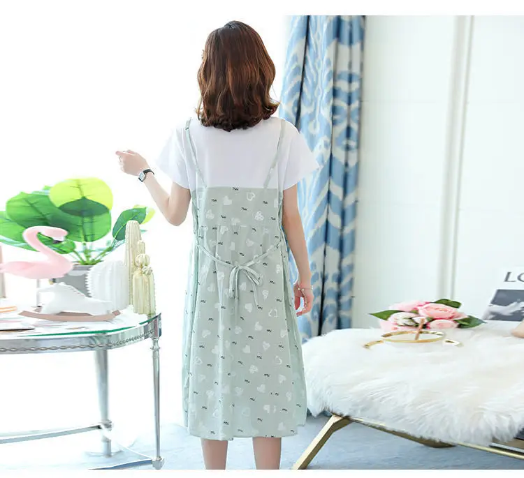 Light Blue Heart Print Korean Style Pregnant Women Dress Large — feature 26