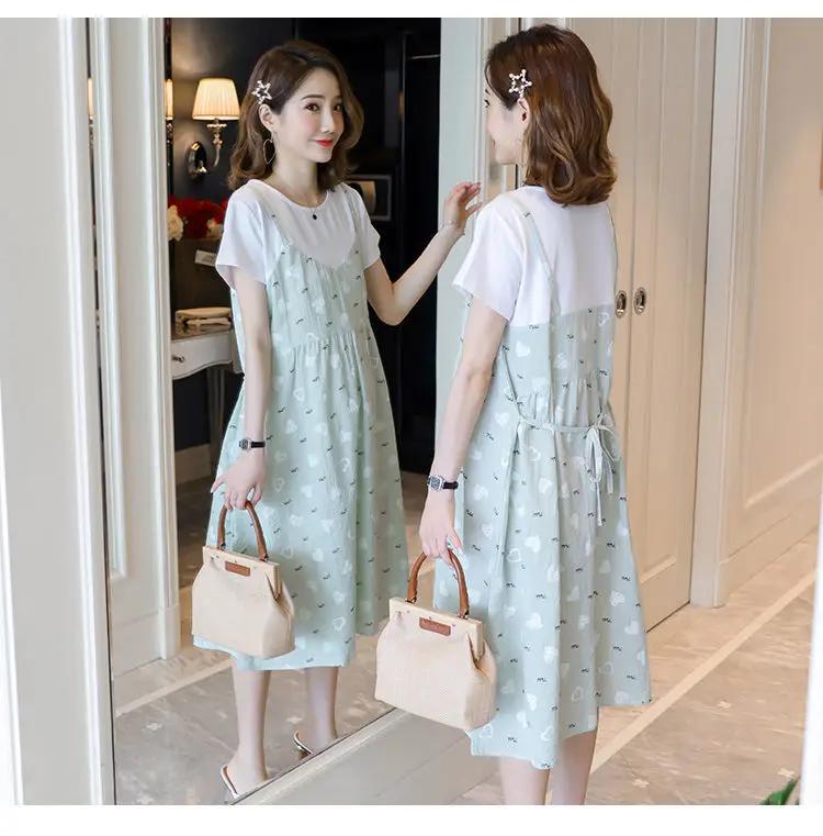 Light Blue Heart Print Korean Style Pregnant Women Dress Large — feature 27