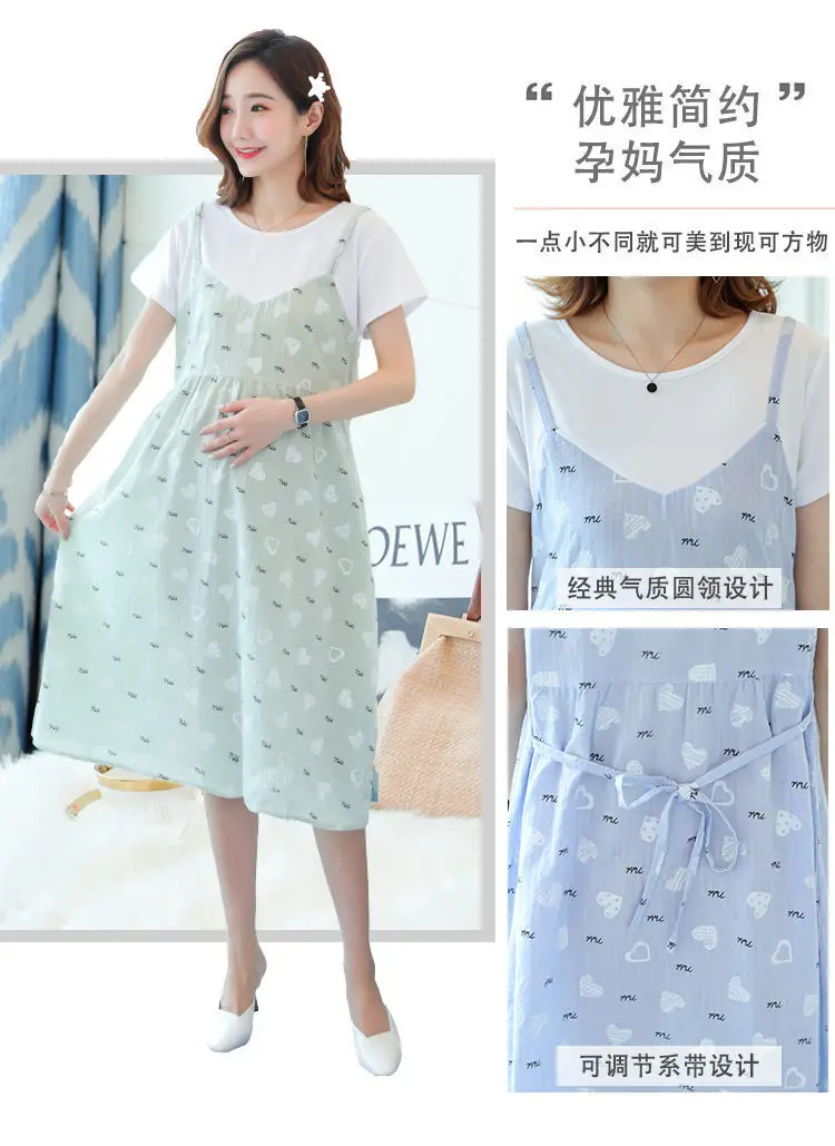 Light Blue Heart Print Korean Style Pregnant Women Dress Large — feature 3