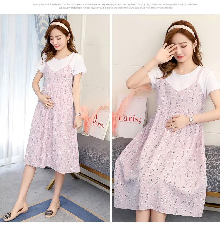 Light Blue Heart Print Korean Style Pregnant Women Dress Large — feature 31