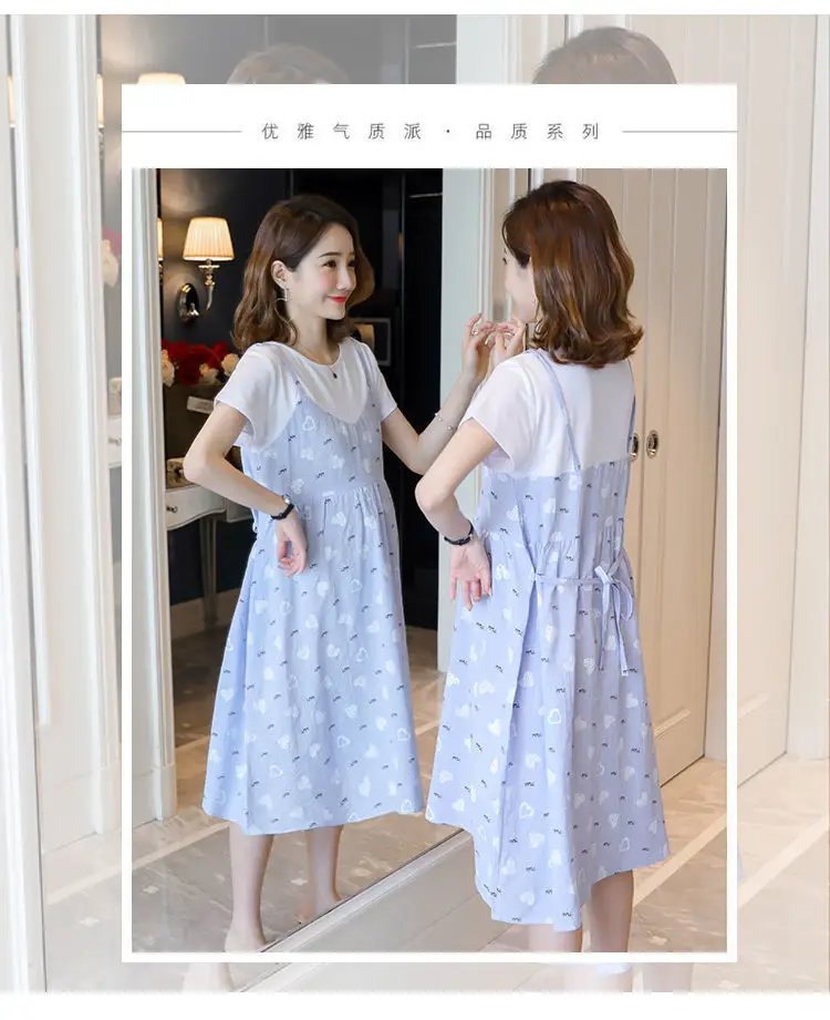 Light Blue Heart Print Korean Style Pregnant Women Dress Large — feature 4