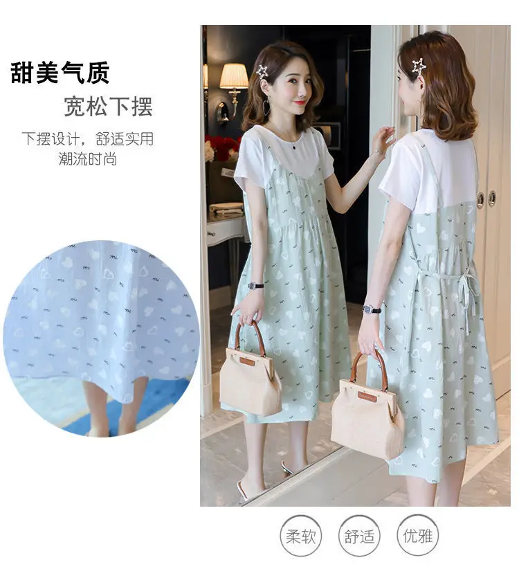 Light Blue Heart Print Korean Style Pregnant Women Dress Large — feature 9