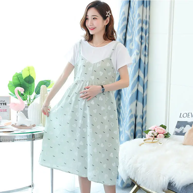 Light Blue Heart Print Korean Style Pregnant Women Dress Large - Image 2