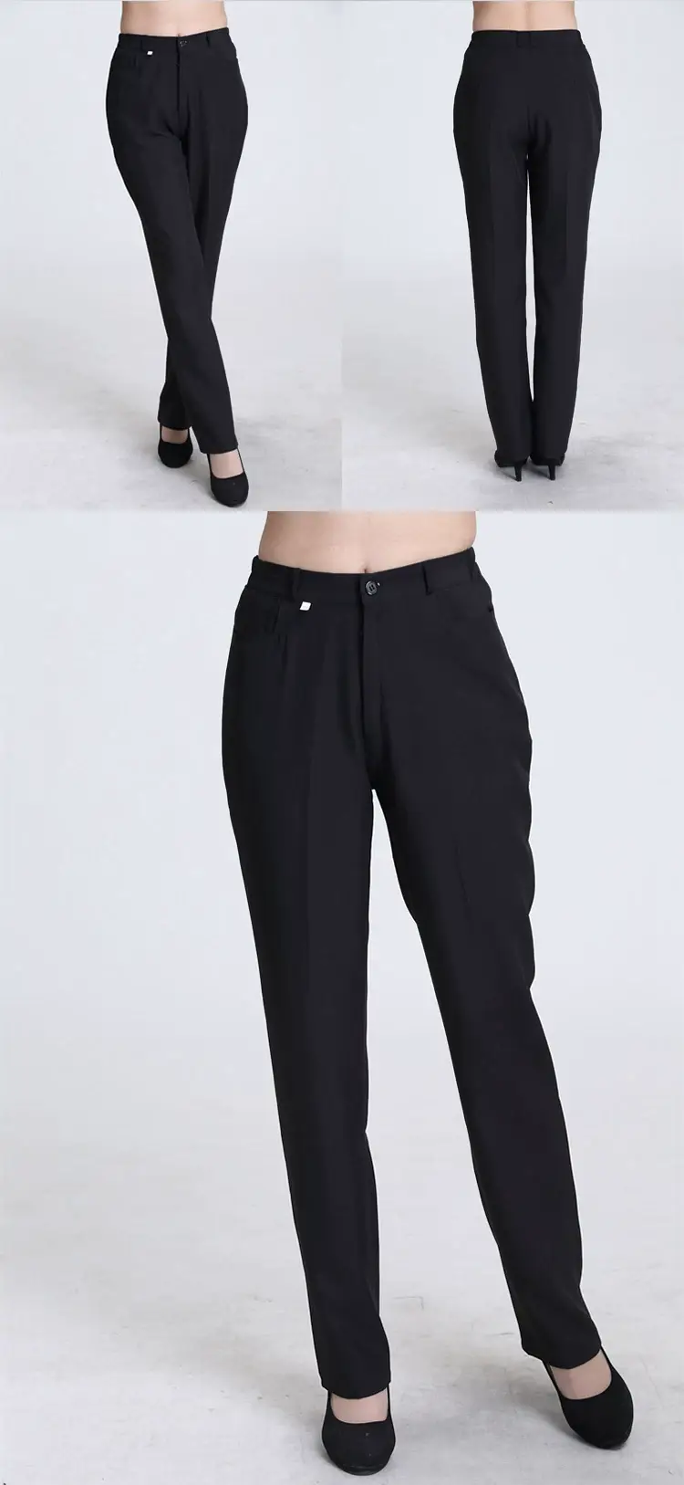 Women's Black Stretch Waist KFC Pants Straight Trousers — feature 18