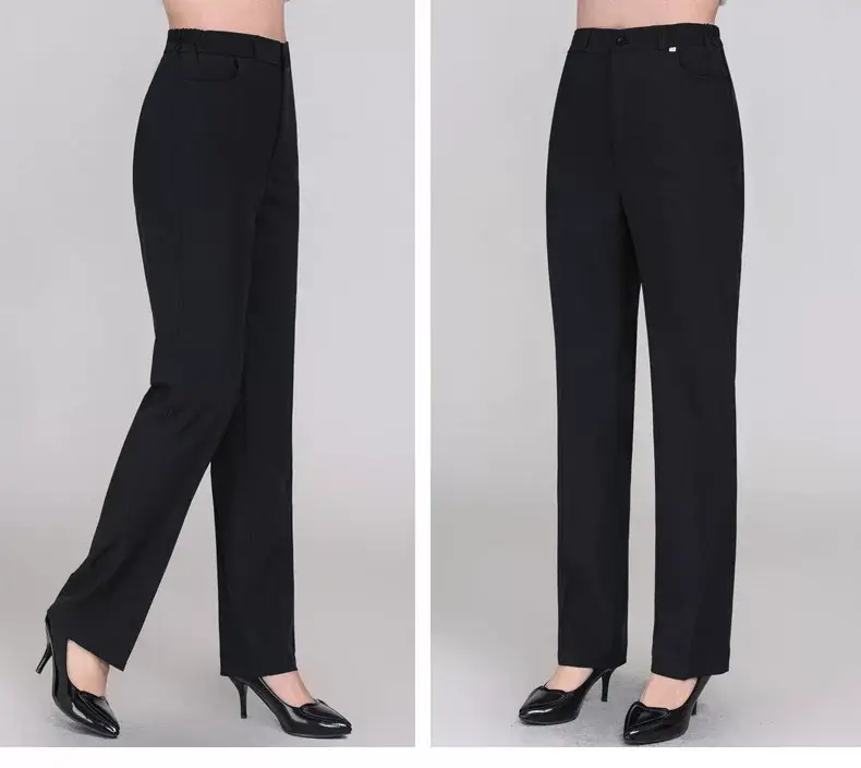 Women's Black Stretch Waist KFC Pants Straight Trousers — feature 19