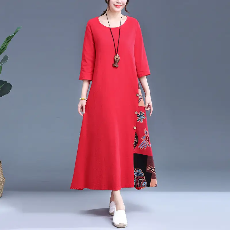 Women's Red Literary Long Sleeve Dress 2023 - Image 7