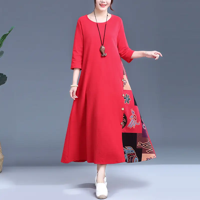 Women's Red Literary Long Sleeve Dress 2023 - Image 2