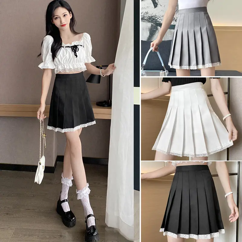 2023 Summer White Pleated Skirt for Petite Women with Lace Splicing - Image 5