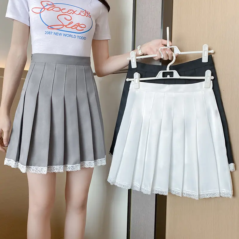 2023 Summer White Pleated Skirt for Petite Women with Lace Splicing - Image 7