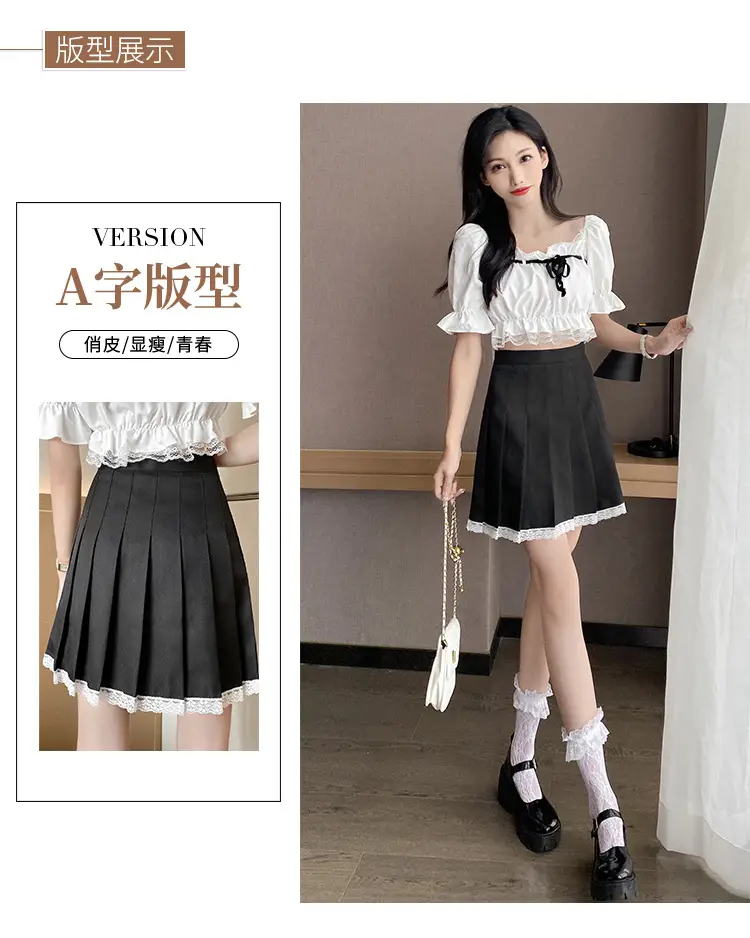 2023 Summer White Pleated Skirt for Petite Women with Lace Splicing — feature 1