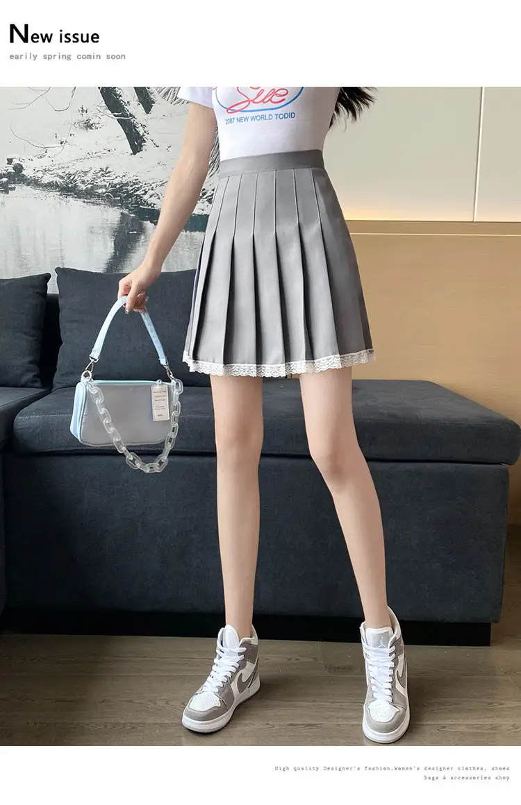 2023 Summer White Pleated Skirt for Petite Women with Lace Splicing — feature 10