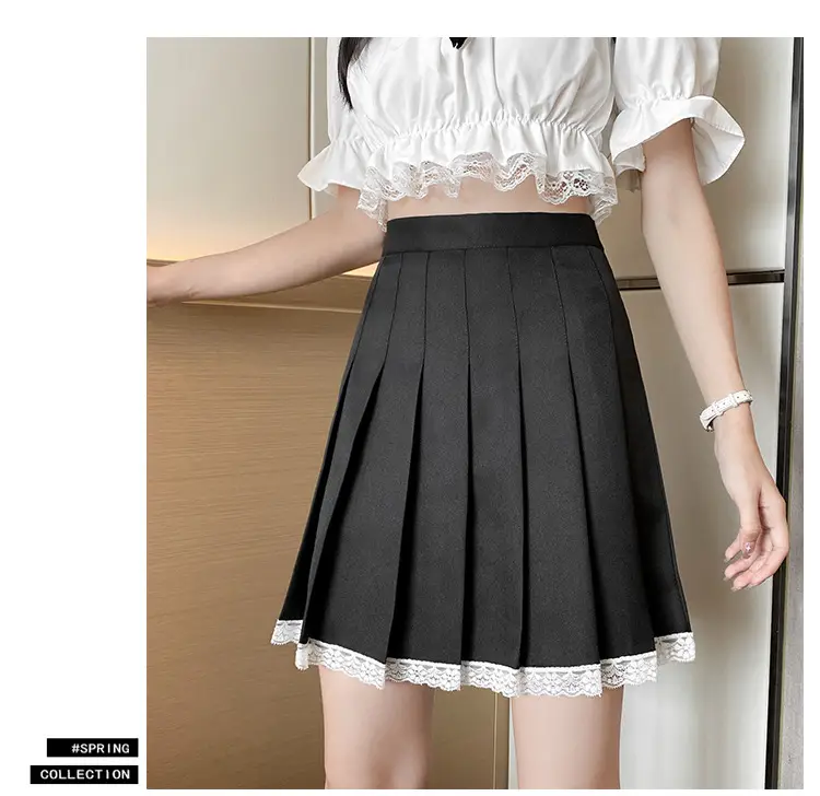 2023 Summer White Pleated Skirt for Petite Women with Lace Splicing — feature 5