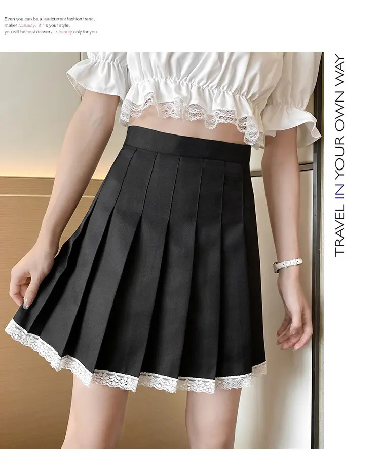 2023 Summer White Pleated Skirt for Petite Women with Lace Splicing — feature 6