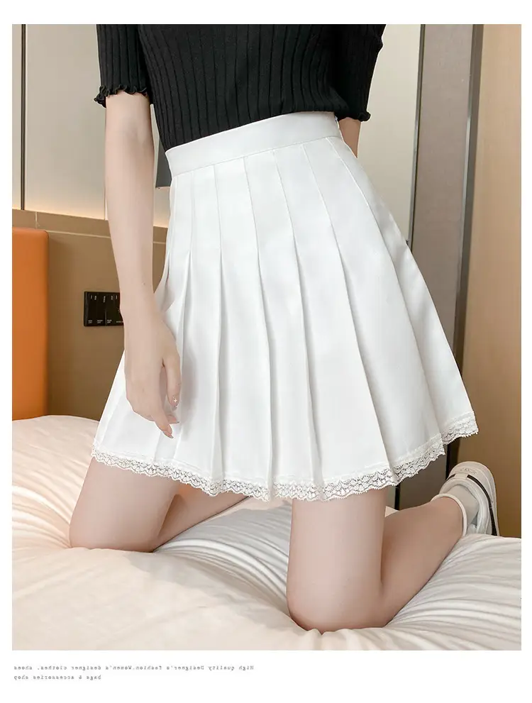 2023 Summer White Pleated Skirt for Petite Women with Lace Splicing — feature 7