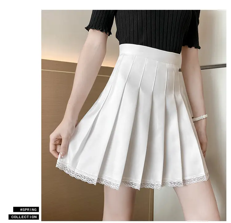 2023 Summer White Pleated Skirt for Petite Women with Lace Splicing — feature 8