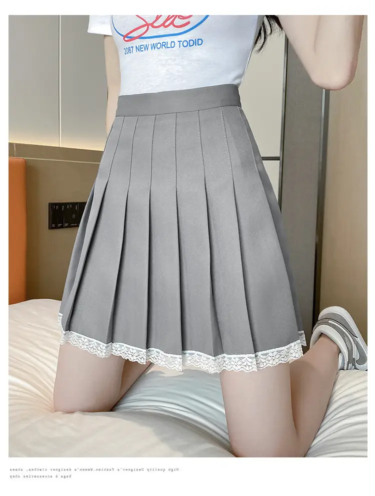 2023 Summer White Pleated Skirt for Petite Women with Lace Splicing — feature 9