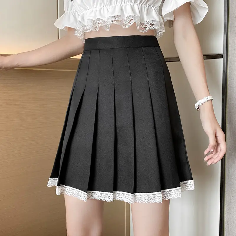 2023 Summer White Pleated Skirt for Petite Women with Lace Splicing - Image 2