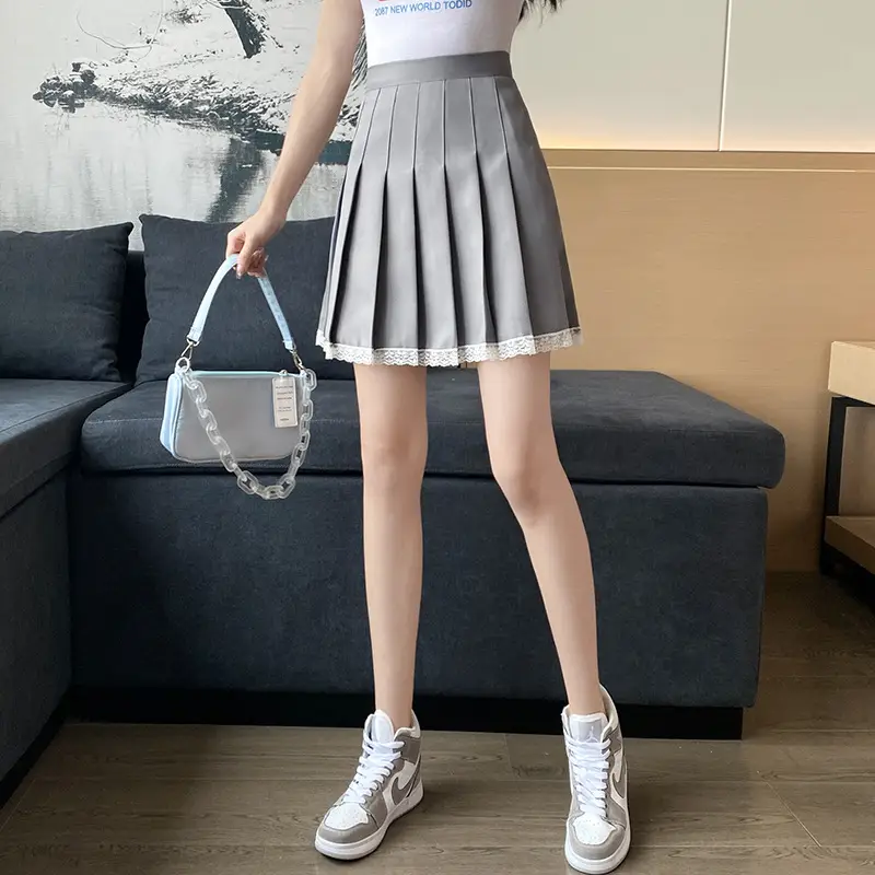 2023 Summer White Pleated Skirt for Petite Women with Lace Splicing - Image 3